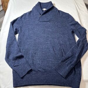 GAP Men Shawl Collar Sweater Blue Marled Knit Pullover Long Sleeve Size L Cotton